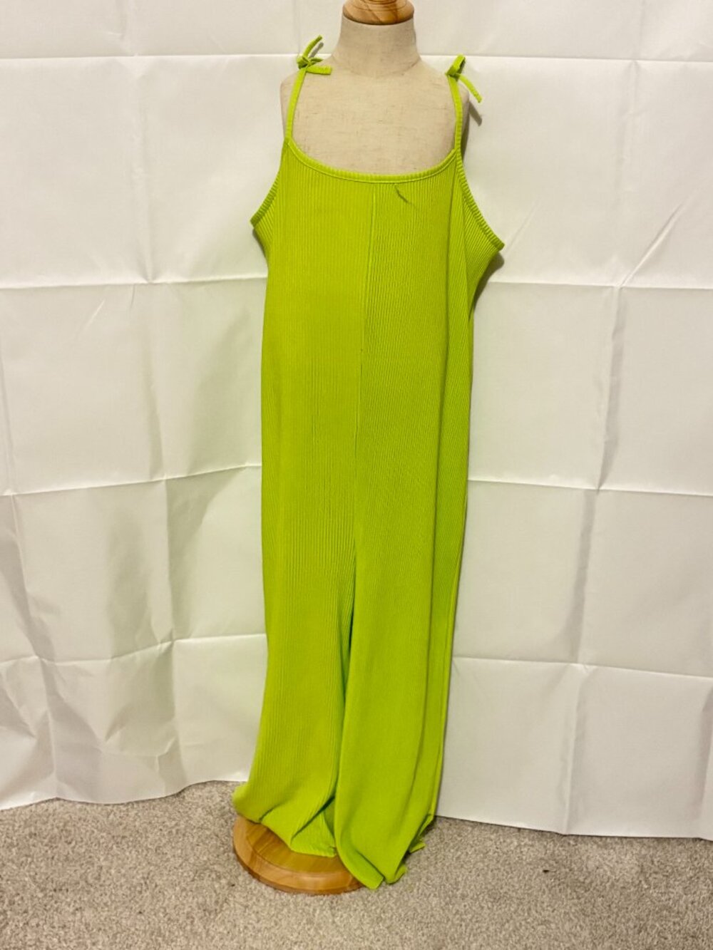 Zara Girls Neon Green Ribbed Wide Leg Jumpsuit Size 9/10